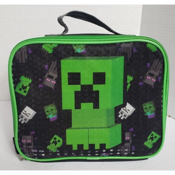 Minecraft Creeper Kids Insulated Lunch Box With Handle & Green Zipper Closure - Picture 1 of 5